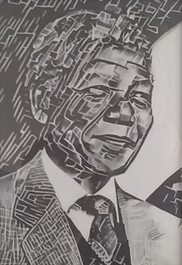 「Nelson Mandela」というタイトルの描画 Johanna Levyによって, オリジナルのアートワーク, 木炭