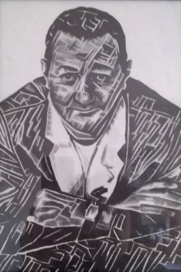 Drawing titled "Coluche" by Johanna Levy, Original Artwork, Charcoal