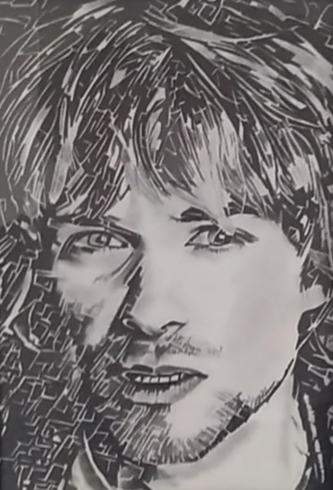 Rysunek zatytułowany „Kurt Cobain” autorstwa Johanna Levy, Oryginalna praca, Węgiel drzewny
