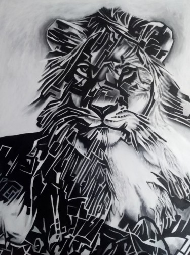 Painting titled "Lion" by Johanna Levy, Original Artwork, Oil