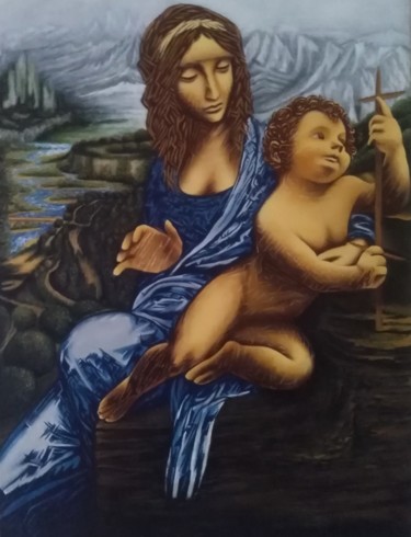 Pittura intitolato "La madone au fuseau" da Johanna Levy, Opera d'arte originale, Acrilico
