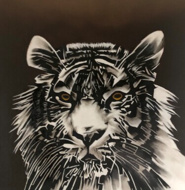 Painting titled "Panthera" by Johanna Levy, Original Artwork, Oil Mounted on Wood Stretcher frame