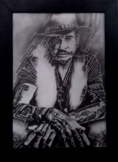 Drawing titled "Johnny Hallyday" by Johanna Levy, Original Artwork, Charcoal