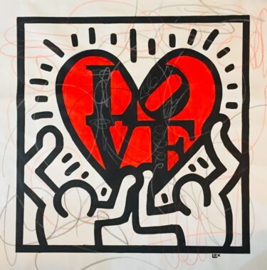 「Keith Haring Love R…」というタイトルの絵画 Lexによって, オリジナルのアートワーク, アクリル