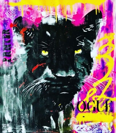 Malerei mit dem Titel "Black Panther" von Lex, Original-Kunstwerk, Acryl