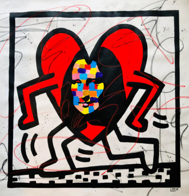 Malerei mit dem Titel "Keith Haring Love M…" von Lex, Original-Kunstwerk, Acryl