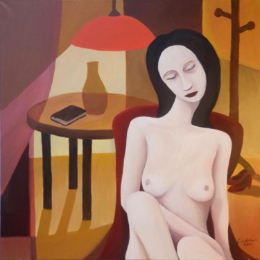 Painting titled "Nude woman with book" by Lex Veen, Original Artwork