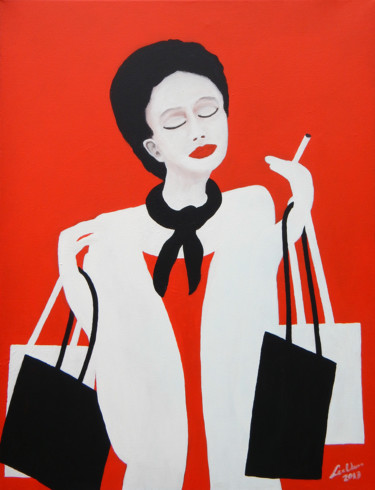 Schilderij getiteld "Shopping woman" door Lex Veen, Origineel Kunstwerk