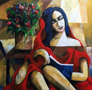 Painting titled "Woman reading" by Lex Veen, Original Artwork, Oil