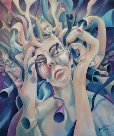 Painting titled "Ça devient bizarre." by Lex Veen, Original Artwork