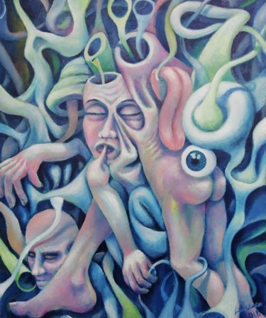 Painting titled "Ça devient bizarre 2" by Lex Veen, Original Artwork, Oil