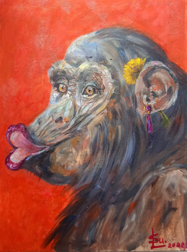 Painting titled "The coquette monkey" by Leyla Supran, Original Artwork, Oil