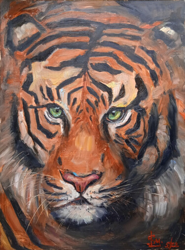 Painting titled "The predatory look…" by Leyla Supran, Original Artwork, Oil