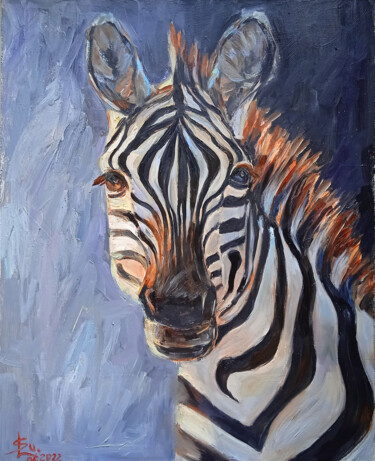 Painting titled "Zebra" by Leyla Supran, Original Artwork, Oil