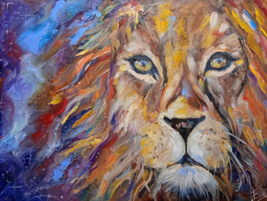 Painting titled "A Lion in Space" by Leyla Supran, Original Artwork, Oil