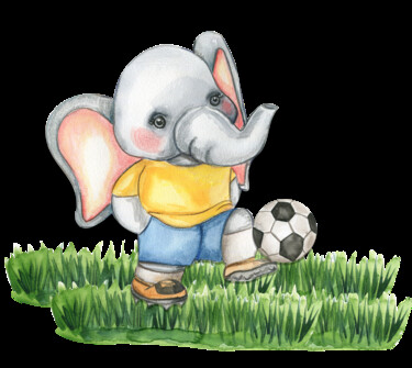 Drawing titled "Elephant football p…" by Leyla Aliyeva, Original Artwork, Watercolor