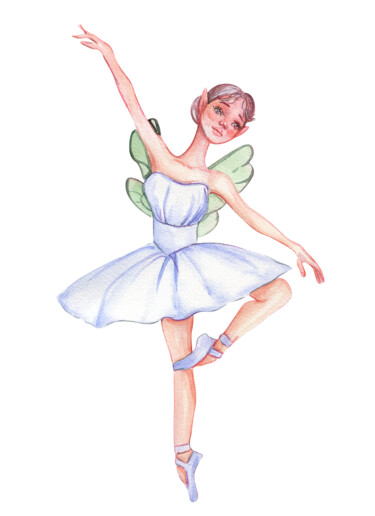 Rysunek zatytułowany „Ballerina with wings” autorstwa Leyla Aliyeva, Oryginalna praca, Akwarela