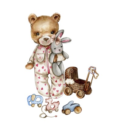 Desenho intitulada "Teddy bear in pijama" por Leyla Aliyeva, Obras de arte originais, Aquarela