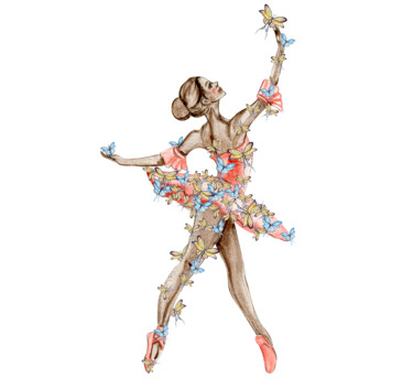 Drawing titled "Ballerina in dance" by Leyla Aliyeva, Original Artwork, Watercolor