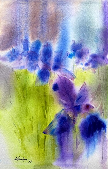 Painting titled "Irises" by Leyla Kamliya, Original Artwork, Watercolor