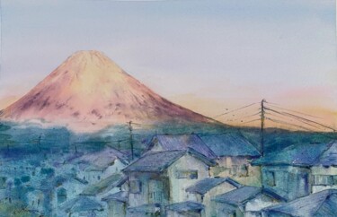 Peinture intitulée "Mt. Fuji at dawn" par Leyla Kamliya, Œuvre d'art originale, Aquarelle