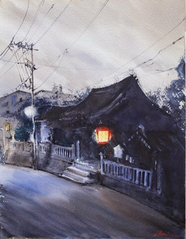 Pintura intitulada "Twilight in the old…" por Leyla Kamliya, Obras de arte originais, Aquarela