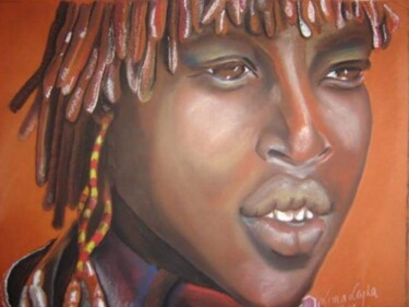 Malerei mit dem Titel "l'enfant Himba" von Leyla Lima, Original-Kunstwerk, Pastell