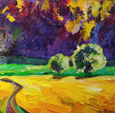 绘画 标题为“Purple forest” 由Leyla Zhunus, 原创艺术品, 丙烯 安装在木板上