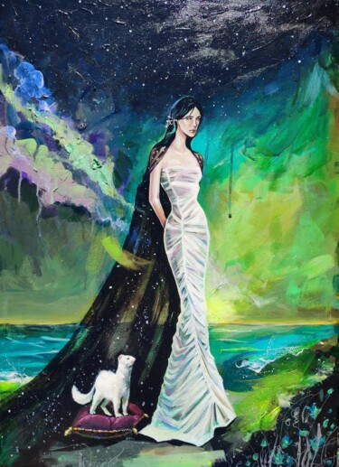 Картина под названием ""What the Night loo…" - Leyla Zhunus, Подлинное произведение искусства, Акрил Установлен на Деревянна…