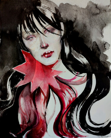 Painting titled ""Red staining"" by Leyla Zhunus, Original Artwork, Watercolor