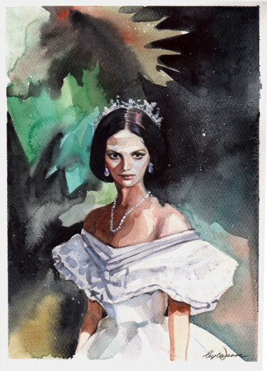 Schilderij getiteld ""Claudia Cardinale"" door Leyla Zhunus, Origineel Kunstwerk, Aquarel