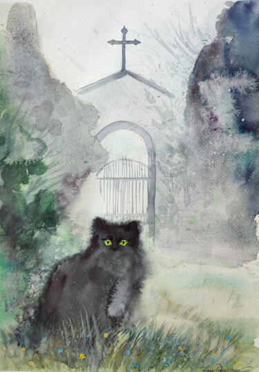 Painting titled ""Tomb keeper"" by Leyla Zhunus, Original Artwork, Watercolor