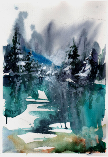 ""Frosty river"" başlıklı Tablo Leyla Zhunus tarafından, Orijinal sanat, Suluboya