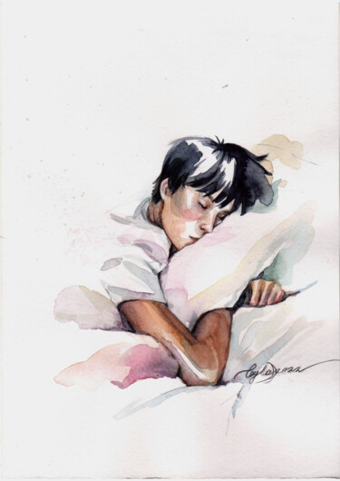 Peinture intitulée ""White sheets"" par Leyla Zhunus, Œuvre d'art originale, Aquarelle