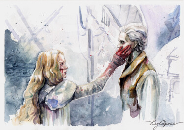 Painting titled ""Crimson Peak"" by Leyla Zhunus, Original Artwork, Watercolor