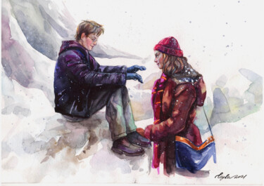 Peinture intitulée ""Harry and Hermione"" par Leyla Zhunus, Œuvre d'art originale, Aquarelle