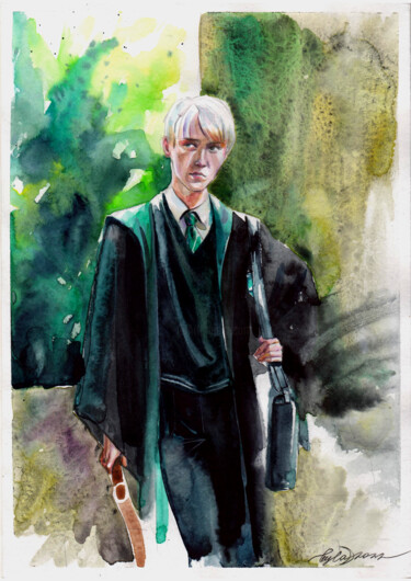 Pittura intitolato ""Draco Malfoy"" da Leyla Zhunus, Opera d'arte originale, Acquarello