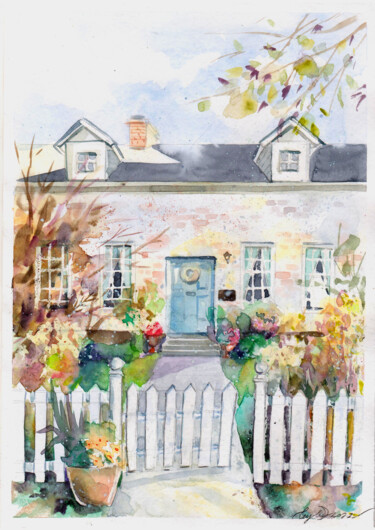Painting titled ""Spring cottage"" by Leyla Zhunus, Original Artwork, Watercolor