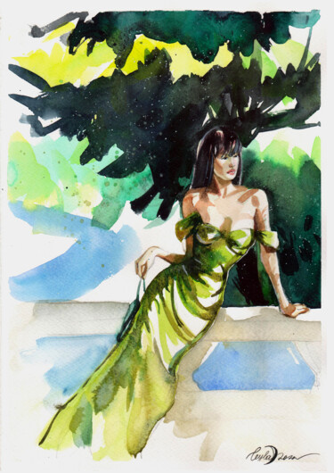 Pittura intitolato ""Lime flower"" da Leyla Zhunus, Opera d'arte originale, Acquarello