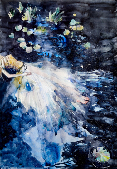 Peinture intitulée "Water Lily" par Leyla Zhunus, Œuvre d'art originale, Aquarelle
