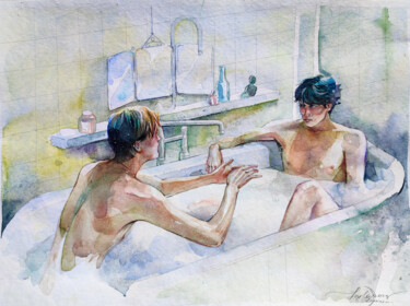 Malerei mit dem Titel "Parisian apartment" von Leyla Zhunus, Original-Kunstwerk, Aquarell