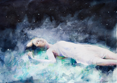 Pintura titulada "Ghostly dream" por Leyla Zhunus, Obra de arte original, Acuarela