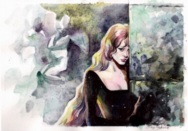 Malerei mit dem Titel "Michele Mercier" von Leyla Zhunus, Original-Kunstwerk, Aquarell