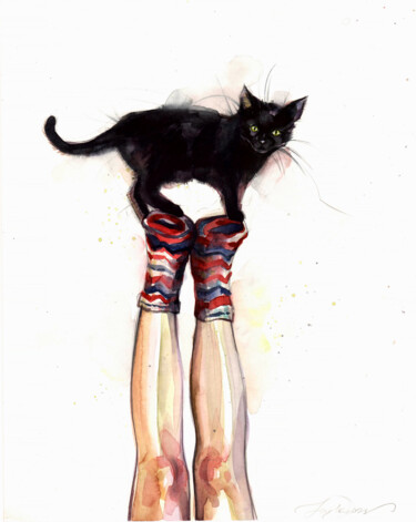 Pintura intitulada "Paws" por Leyla Zhunus, Obras de arte originais, Aquarela