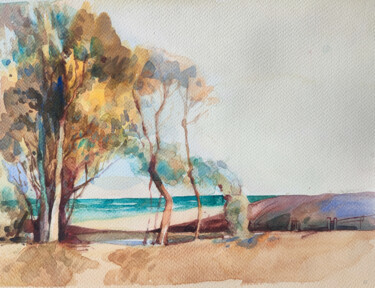 Painting titled "Fall on the shore" by Leyla Zhunus, Original Artwork, Watercolor