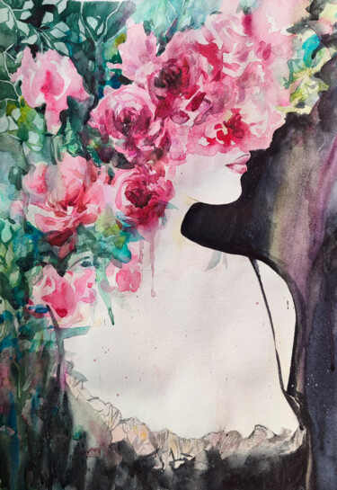 Painting titled "Roses in the eyes" by Leyla Zhunus, Original Artwork, Watercolor