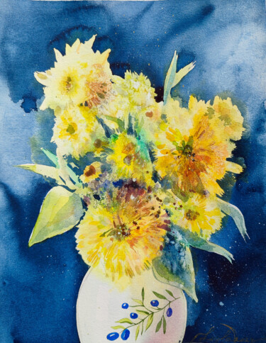 Pintura intitulada "Chrysanthemums of e…" por Leyla Zhunus, Obras de arte originais, Acrílico