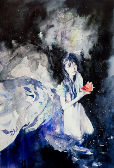 Картина под названием "Cold fruits" - Leyla Zhunus, Подлинное произведение искусства, Акварель