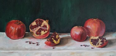Pintura intitulada "Red pomegranates oi…" por Leyla Demir, Obras de arte originais, Óleo