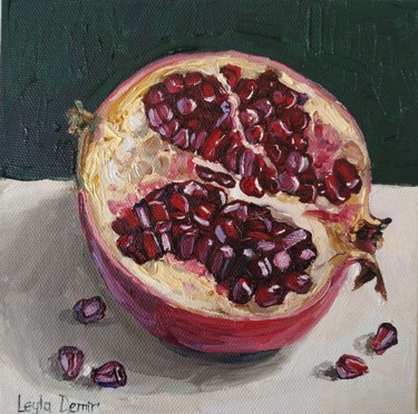 Painting titled "Pomegranate red fru…" by Leyla Demir, Original Artwork, Oil